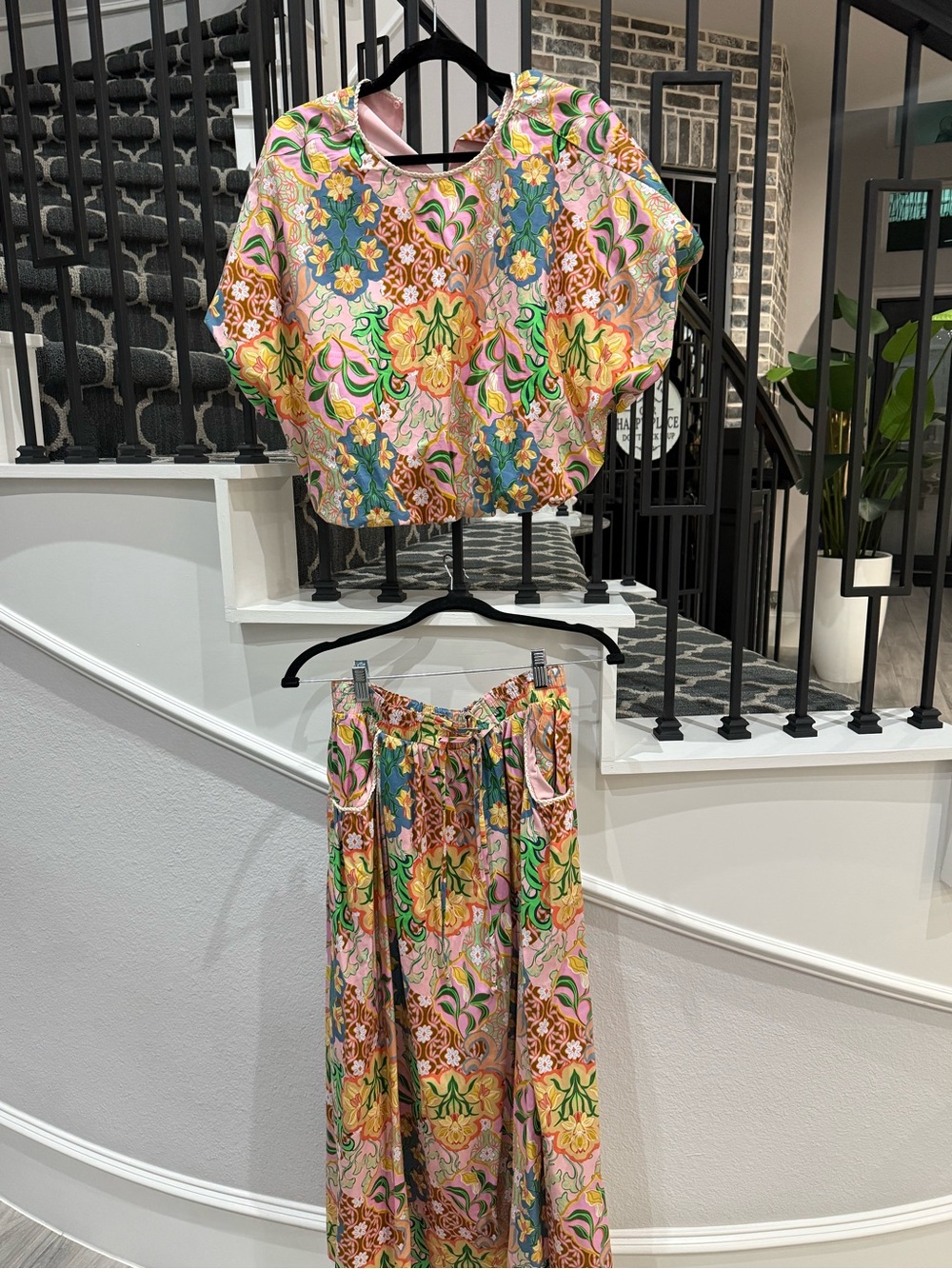 Floral Pink Multi-Color Two-Piece Skirt Set